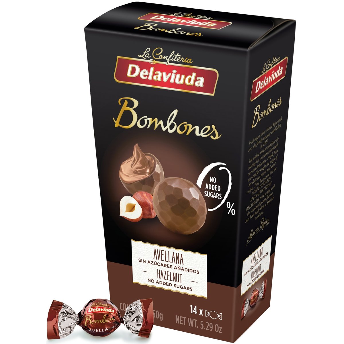Delaviuda Praline fara zahar de ciocolata cu lapte cu umplutura de alune de padure