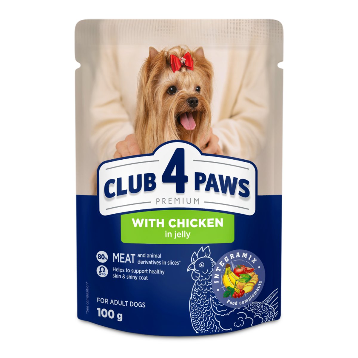 Club 4 Paws Hrana umeda pentru caini adulti cu pui in jeleu