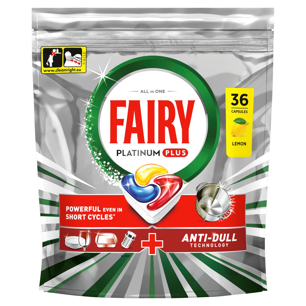 Fairy Platinum Plus yellow Detergent capsule pentru masina de spalat vase, 36 spalari
